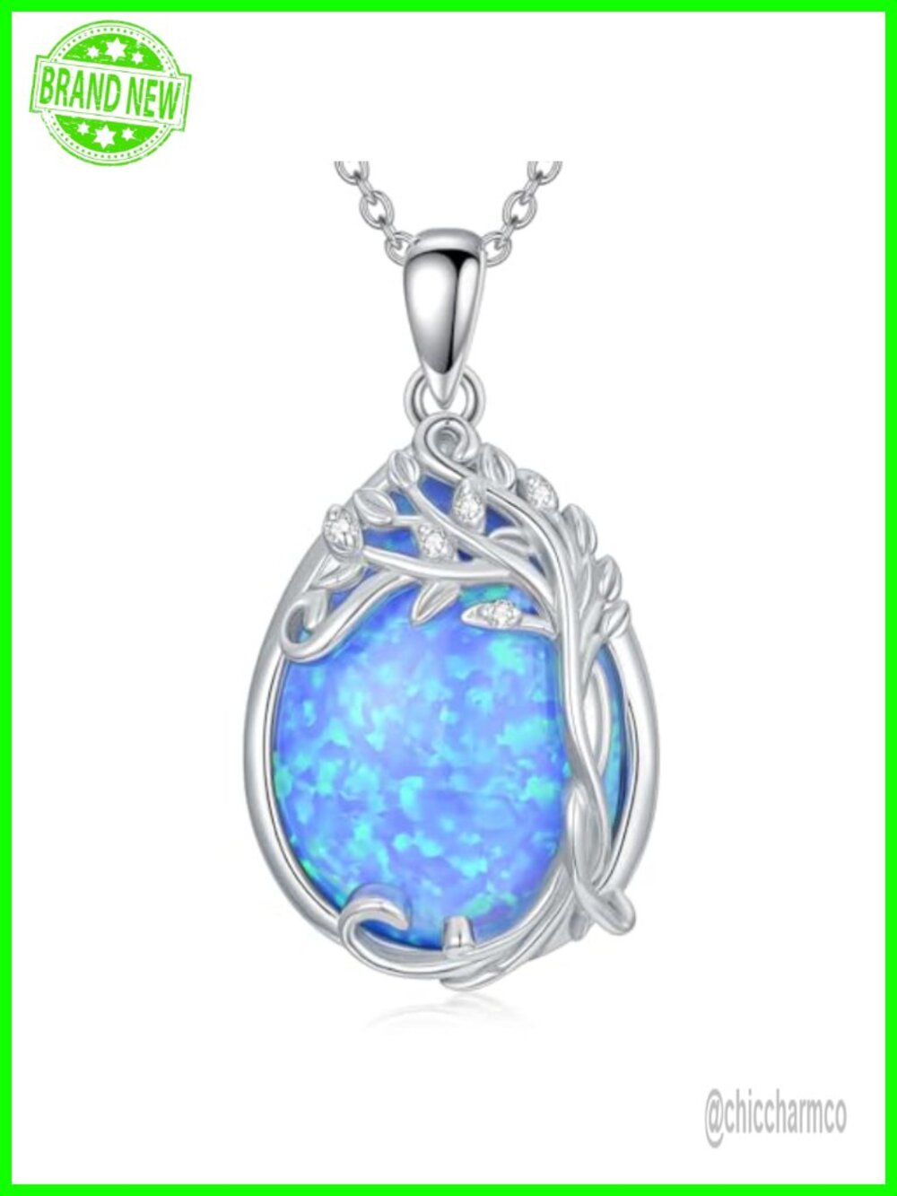 925 Sterling Silver Tree of Life Opal Pendant Necklace 18+2" Gift for Women